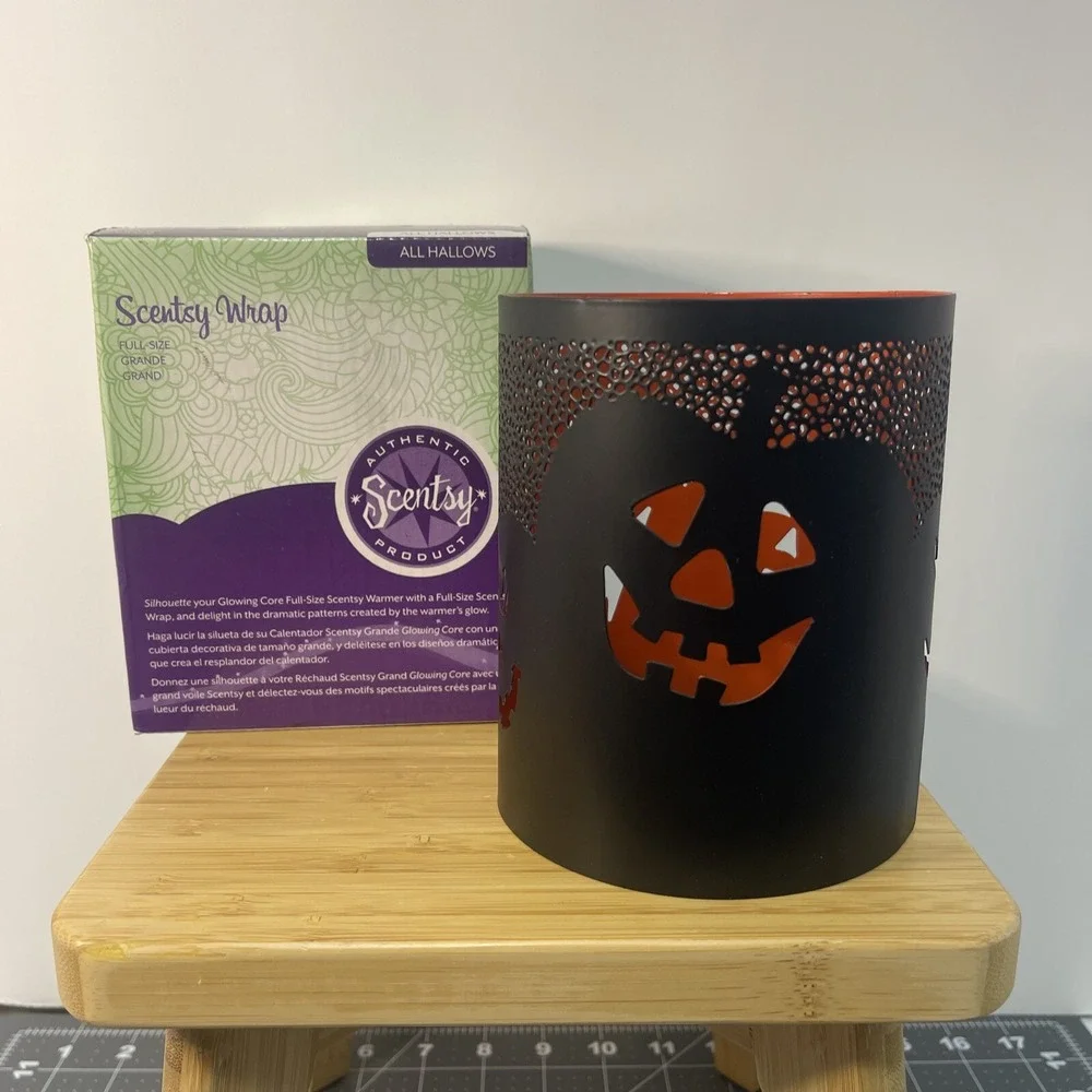 Scentsy ALL HALLOWS Full-Size Metal Wrap Halloween Pumpkins Orange Black Retired